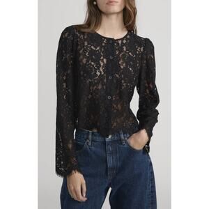 NWT FRAME Sheer Crop Organic Cotton Blend Eyelash Lace Button-Up Shirt XS $395